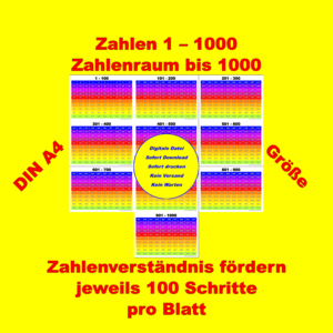 1000er Tafel auf 10 DIN A4 Seiten in 100er Schritten - Regenbogenbogen waagerecht- DOWNLOAD