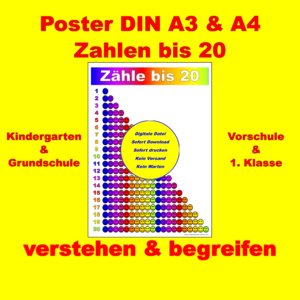 Lernposter „Zähle bis 20“ – Buntes Zahlen-Poster mit Smileys für Kinder (Download DIN A4 & DIN A3)